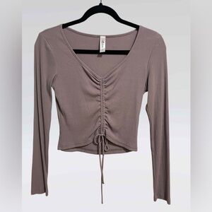Mahina Dusty Purple Ruched V-Neck Long Sleeve Top